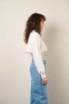 Kadın Ekru Kısa Crop Sweat (zck0323)