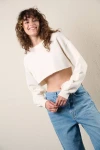 Kadın Ekru Kısa Crop Sweat (zck0323)