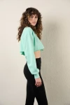 Kadın Su Yeşili Kısa Crop Sweat (zck0323)