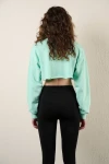 Kadın Su Yeşili Kısa Crop Sweat (zck0323)