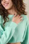 Kadın Su Yeşili Kısa Crop Sweat (zck0323)