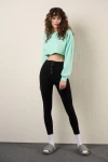 Kadın Su Yeşili Kısa Crop Sweat (zck0323)