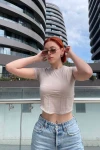 Kadın Bej Kısa Kollu Drapeli Tül Detaylı Bluz (zck0663)