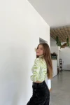 Kadın Fıstık Yeşili Balıkçı Yaka Asimetrik Desenli Bluz (zck0544)