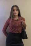 Kadın Pembe Desenli Tül Gömlek (zck0352)