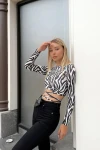 Kadın Zebra Bel Dolamalı Uzun Kollu Bluz (zck0540)