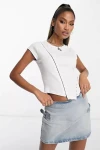 Kadın Beyaz Kısa Kollu Kanca Detaylı Crop Bluz (zck0615)