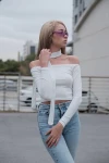 Kadın Ekru Atkı Detaylı Uzun Kollu Kaşkorse Bluz (zck0746)