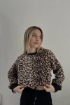 Kadın Leopar Kısa Crop Sweat (zck0323)