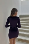Kadın Mor Yırtmaç Detaylı Kadife Mini Yılbaşına Özel Elbise (zck0587)