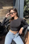 Kadın Siyah Bel Detaylı Uzun Kollu Bluz (zck0560)