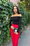 Kadın Siyah Kayık Yaka Uzun Kol Bluz (zck0733)