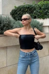 Kadın Siyah Varaklı Straplez Crop Bluz (zck0764)