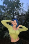 Kadın Yağ Yeşili Asimetrik Kesim Crop Tül Bluz (zck0569)