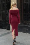 Kadın Bordo Sakallı Madonna Yaka Uzun Elbise (ZCKTY044)