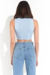 Kadın Bebe Mavisi Balıkcı Yaka Sıfır Kol Crop Büstiyer (ZCK0137)