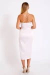 Beyaz Açık Yaka Askılı Uzun Elbise (BS057)