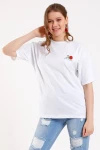 Beyaz Gül ve Yılan Baskılı Boyfriend T-shirt (SA038)