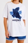Beyaz Heroes Baskılı Tişört (ZCK0190)