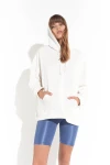 Beyaz Kanguru Cep Kapüşonlu Oversize Sweatshirt