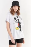 Beyaz Ön Arka Mickey Mouse Baskılı Oversize Tişört (ZCK0256)