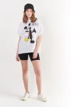 Beyaz Ön Arka Mickey Mouse Baskılı Oversize Tişört (ZCK0256)