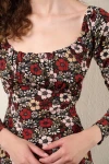 Kahverengi Çiçek Desenli Elbise (zck0338)
