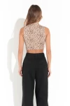 Kadın Leopar Balıkcı Yaka Sıfır Kol Crop Büstiyer (ZCK0137)
