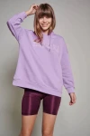 Lila Harvard Baskılı Oversize Sweatshirt
