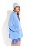 Mavi Kanguru Cep Kapüşonlu Oversize Sweatshirt