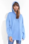 Mavi Kanguru Cep Kapüşonlu Oversize Sweatshirt