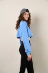 Kadın Mavi Kısa Crop Sweat (zck0323)