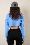 Kadın Mavi Kısa Crop Sweat (zck0323)