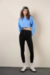 Kadın Mavi Kısa Crop Sweat (zck0323)