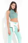 Kadın Mint Yeşili Balıkcı Yaka Sıfır Kol Crop Büstiyer (ZCK0137)