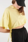 Sarı Belden Bağlamalı Düşük Kollu Yuvarlak Yaka Bluz (ZCK0284)