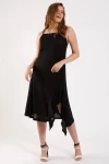 Siyah Askılı Eteği Fırfırlı Elbise (ZA013)