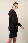 Siyah Fermuarlı Kapüşonlu Oversize Sweatshirt (zck0341)