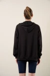 Siyah Fermuarlı Kapüşonlu Oversize Sweatshirt (zck0341)