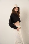 Kadın Siyah Kısa Crop Sweat (zck0323)