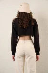 Kadın Siyah Kısa Crop Sweat (zck0323)