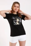 Siyah Mona Lisa Baskılı T-Shirt (SA035)