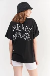 Siyah Ön Arka Mickey Mouse Baskılı Oversize Tişört (ZCK0262)