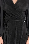 Siyah Önden Bağlamalı Balon Kol Pliseli Elbise (ZCK0154)