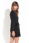 Siyah Önden Bağlamalı Balon Kol Pliseli Elbise (ZCK0154)