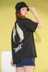 Siyah Oversize Angels Yazılı T-Shirt (zck0296)