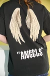 Siyah Oversize Angels Yazılı T-Shirt (zck0296)