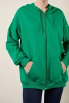 Zümrüt Yeşili Fermuarlı Kapüşonlu Oversize Sweatshirt (zck0341)