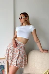 Kadın Ekru Kısa Kollu Basic Crop Tshirt (zck0685)