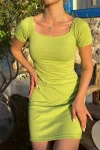Fıstık Yeşili Madonna Yaka Kaşkorse Mini Elbise (zck0514)
